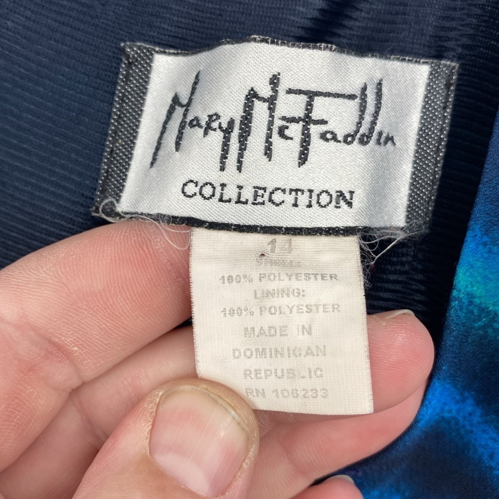 Vintage Mary McFadden‎ Dress Womens 14 Maxi Blue Green Abstract Swirl Sleeveless - Picture 7 of 13